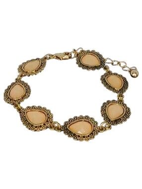 Vintage Peach Pastel Orange Antique look Bracelet Tear Drop Charms Y2K Coquette